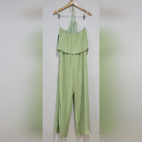 Lulus Women's Lime Green Plisse Sleeveless Wide-Leg Jumpsuit Size L Summwr Chic - Picture 3 of 16